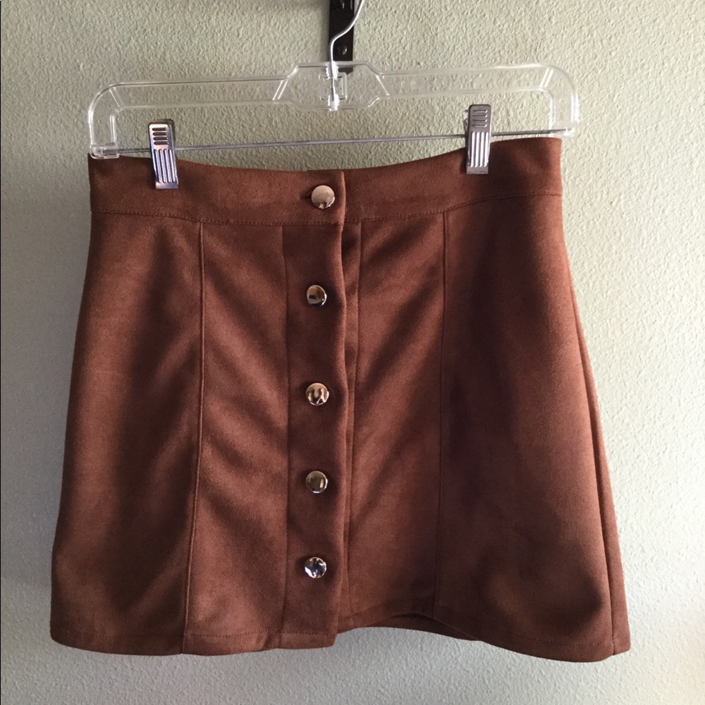 Faux suede button mini skirt